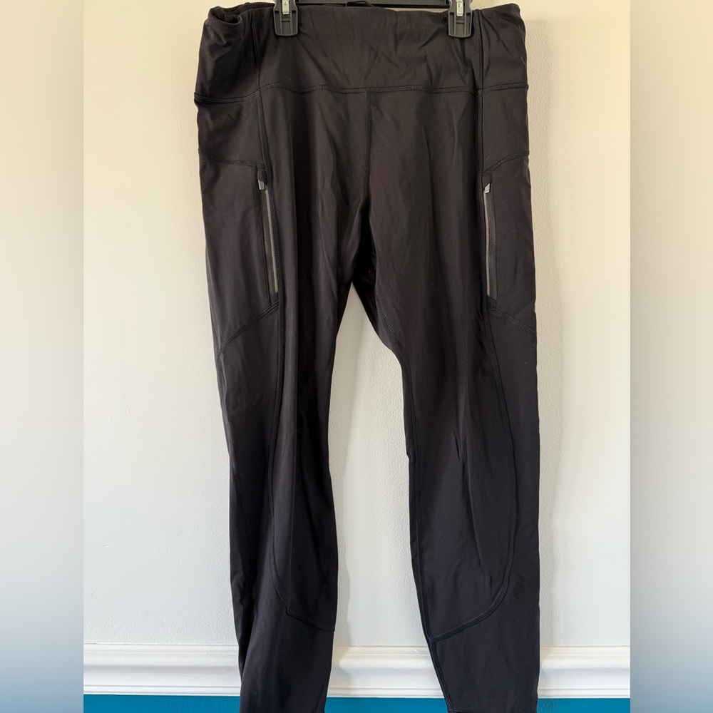 Athleta High Rise Zip Pocket Leggings Tights Ankle Length Drawstring size XL